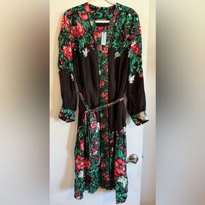 Anthropologie Floral Black and Green Dress